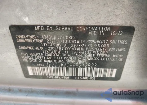 2023 Subaru Crosstrek z USA, uszkodzony, nr VIN JF2GTABC9P8272823